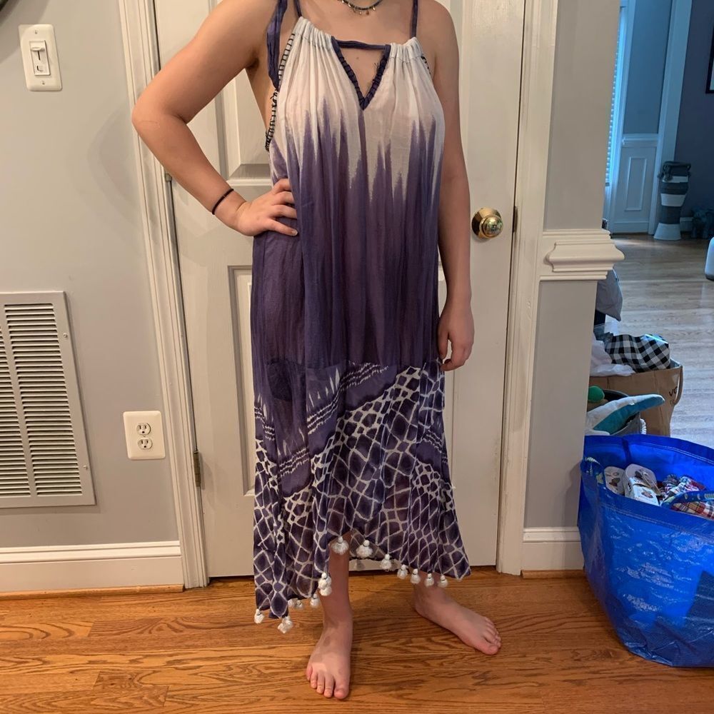 Pool To Party Pom Pom Tie Dye Dress Cover Up NWOT